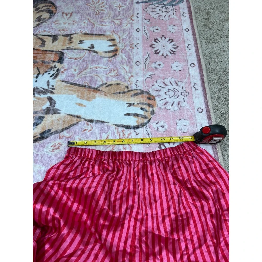 Vintage Pajama Pants‎ Romantic Pink Red Striped Satin Lounge Sleepwear Size M